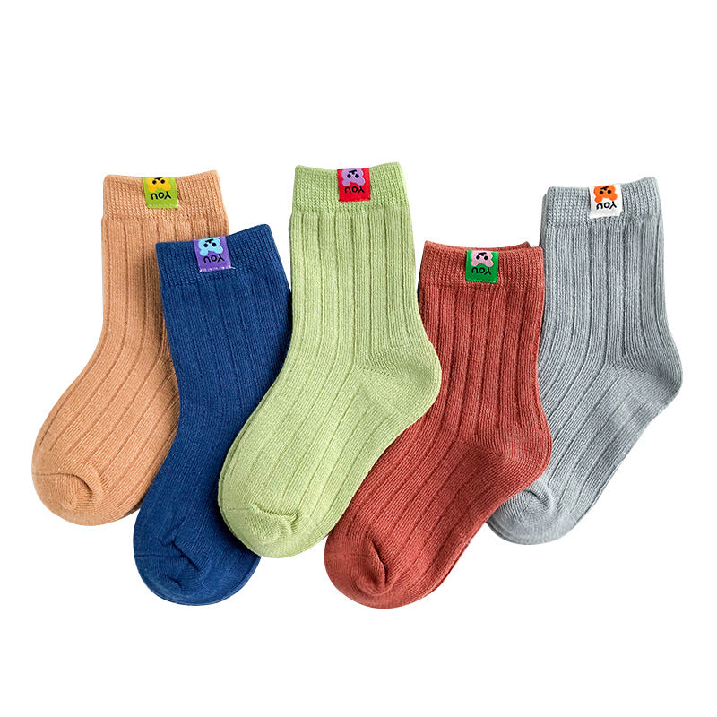 Spring And Autumn Embroidered Striped Socks