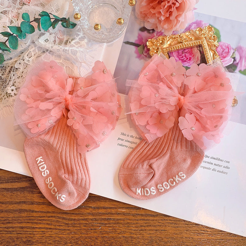 Cute Big Bow Girl In Tube Knitted Cotton Socks