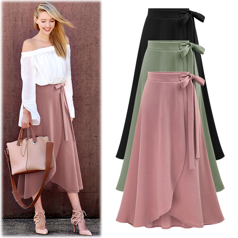 Women's mid-length lace-up skirt
