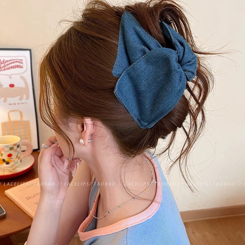 Love Denim Bow Triangle Grip Sense Of Atmosphere