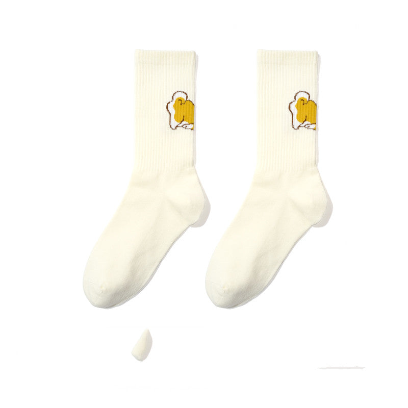 Cute Shiba Inu Beige Sports and Leisure Cotton Socks