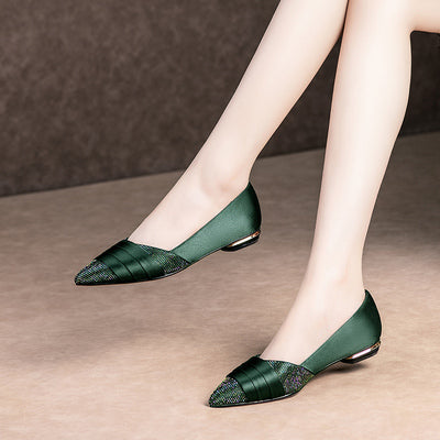 Women's Leather Flower Shallow Mouth Flat Heel Shoes