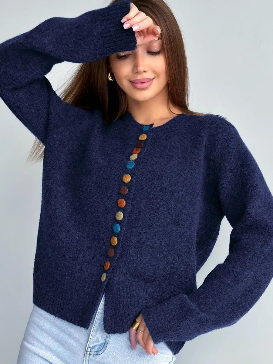 New Colorful-button Knitted Cardigan FallWinter New Arrival