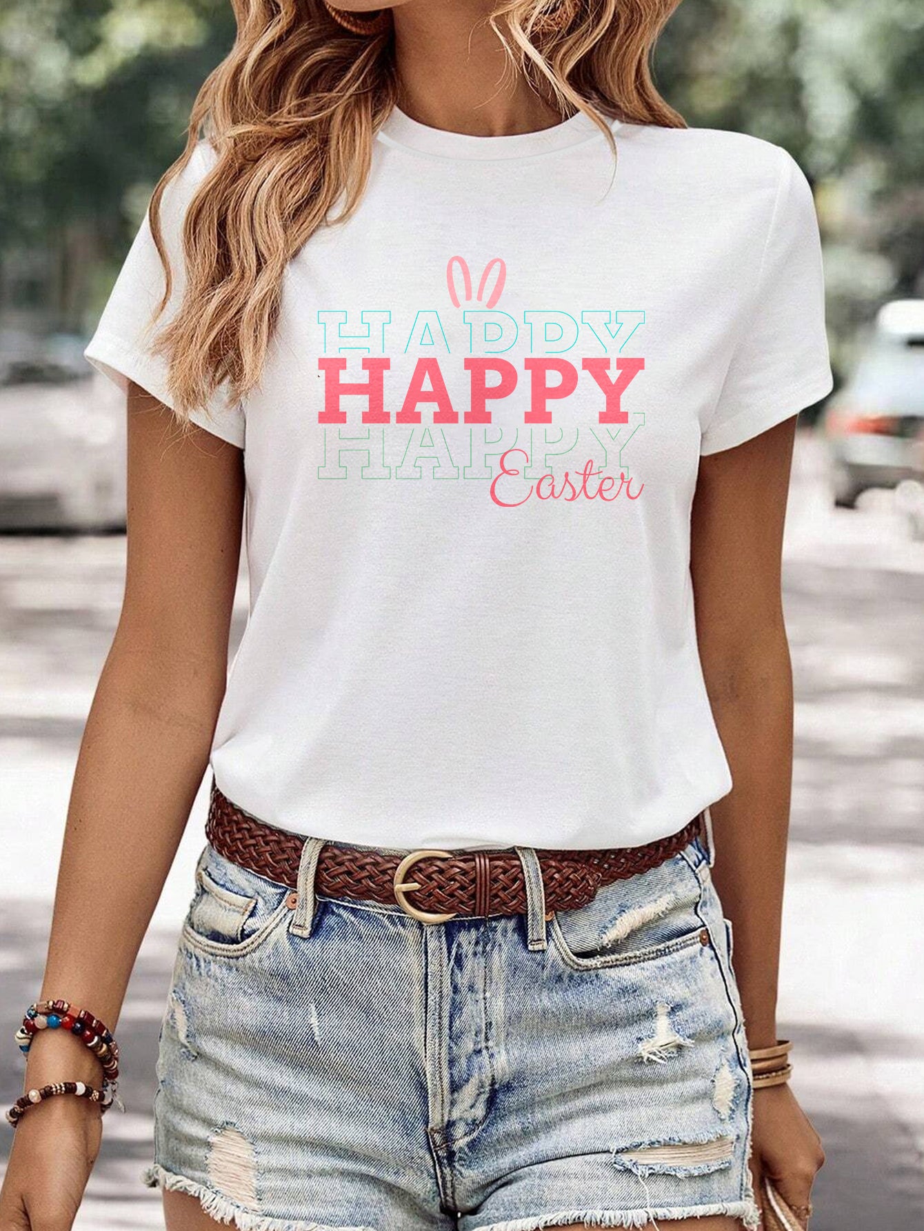 Kvinders minimalistiske afslappede T-shirt med print og rund hals