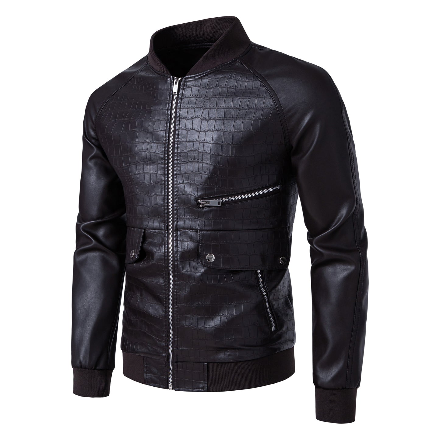 New Mens Stylish Stand-collar Casual Slim-fit Color-block Jacket