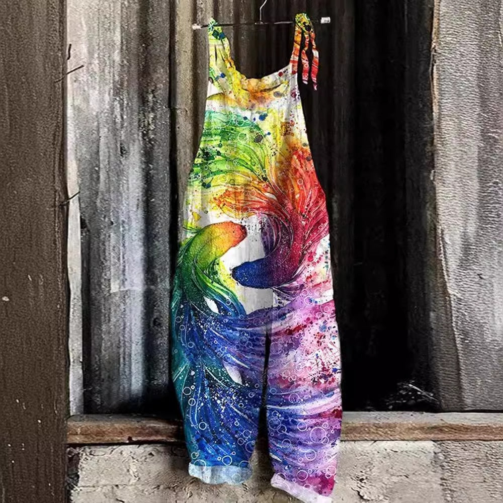 3D-printede fashionable alsidige afslappede jumpsuitbukser til kvinder