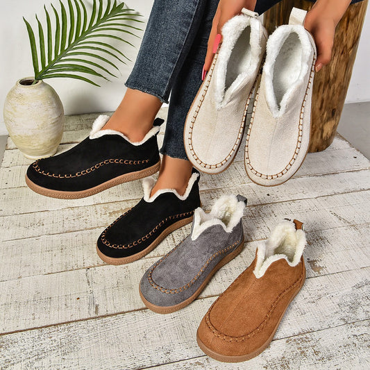 Women's Outdoor Round Head Plus Velvet Warm Slip-on Snow Boots