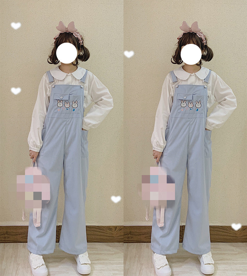 Corduroy Overalls Cute Foreign Style Agereducing Korean Version Loose Wide-legged Small Man