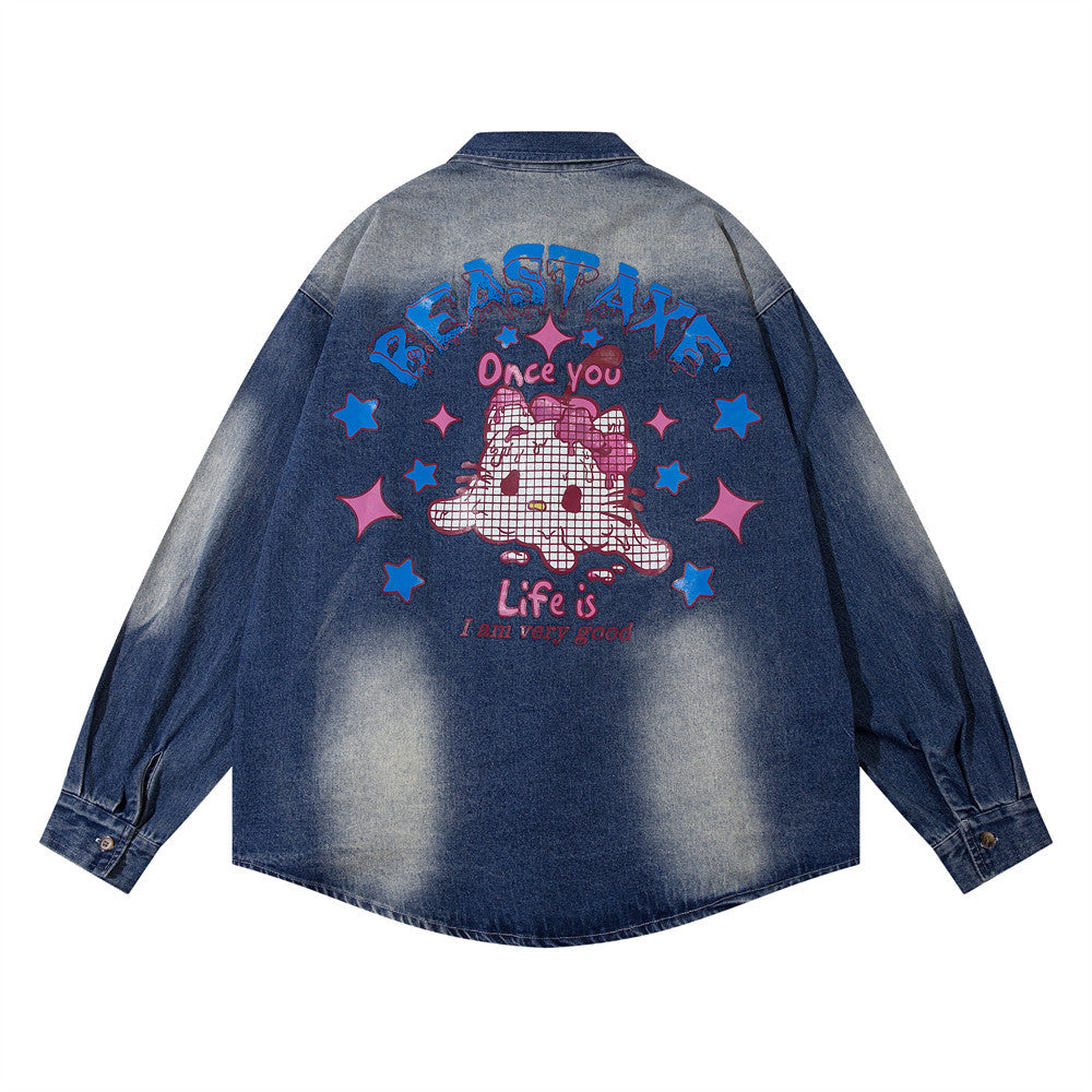 National Fashion High Street Niche tegneserieprint denim skjortejakke
