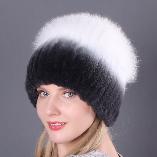Womens Warmth-Retaining Rex Rabbit Fur Winter Hat