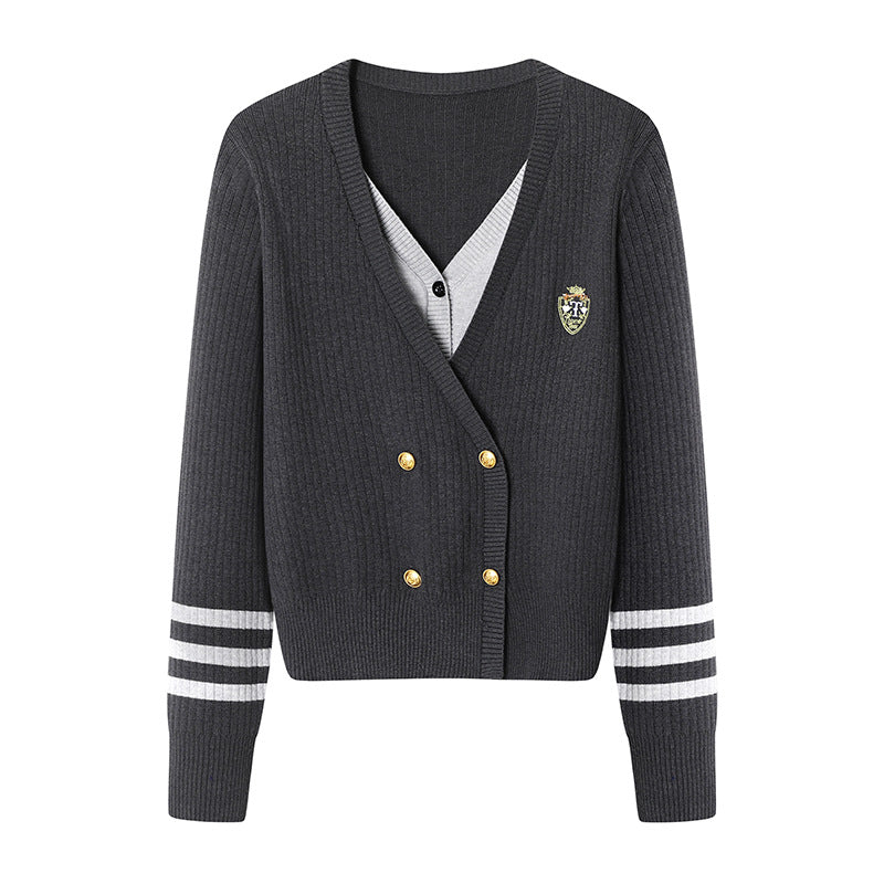 New Preppy Style Age Reduction Fake Two-piece Knitted Women's Sweater