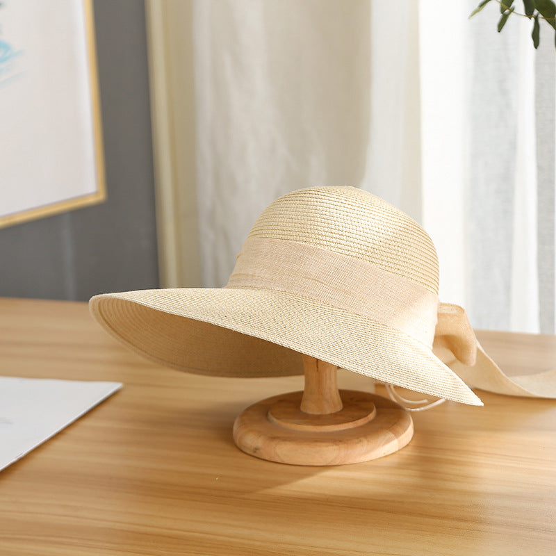 Women's Bow Big Brim Foldable Sun Straw Hat Sunscreen