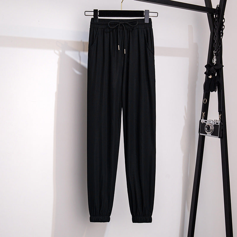 High Waist Loose Cropped Ice Silk Leggings For Women