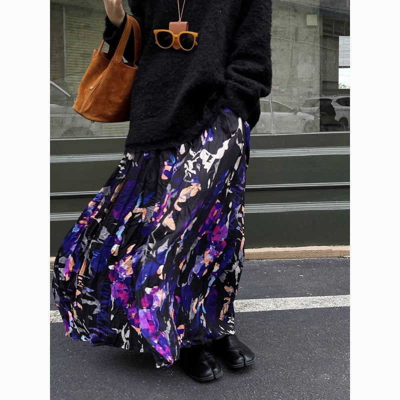 Vintage Crumpled Design Sense Niche Floral Skirt