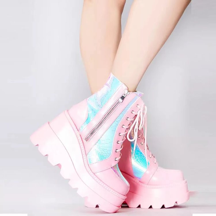 Women's Fashion Colorblock Lace Up High Top Martin Boots