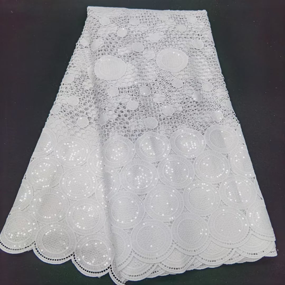 All Over Cashew Nut Hollow Milk Silk Water Soluble Embroidery Fabric