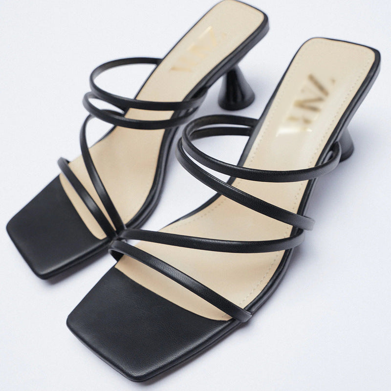 Summer New Style With Rose Wine Glass Square Toe Thin Strap Sandals Women