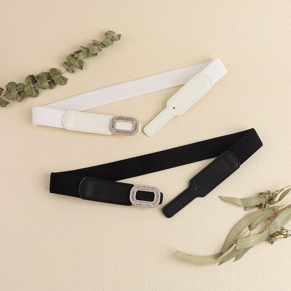 Rhinestone Inlaid Belt Women's Black  White All-in-one Elastic Simple Elastic Belt Cinched Waist Suit Coat Waist Decoration