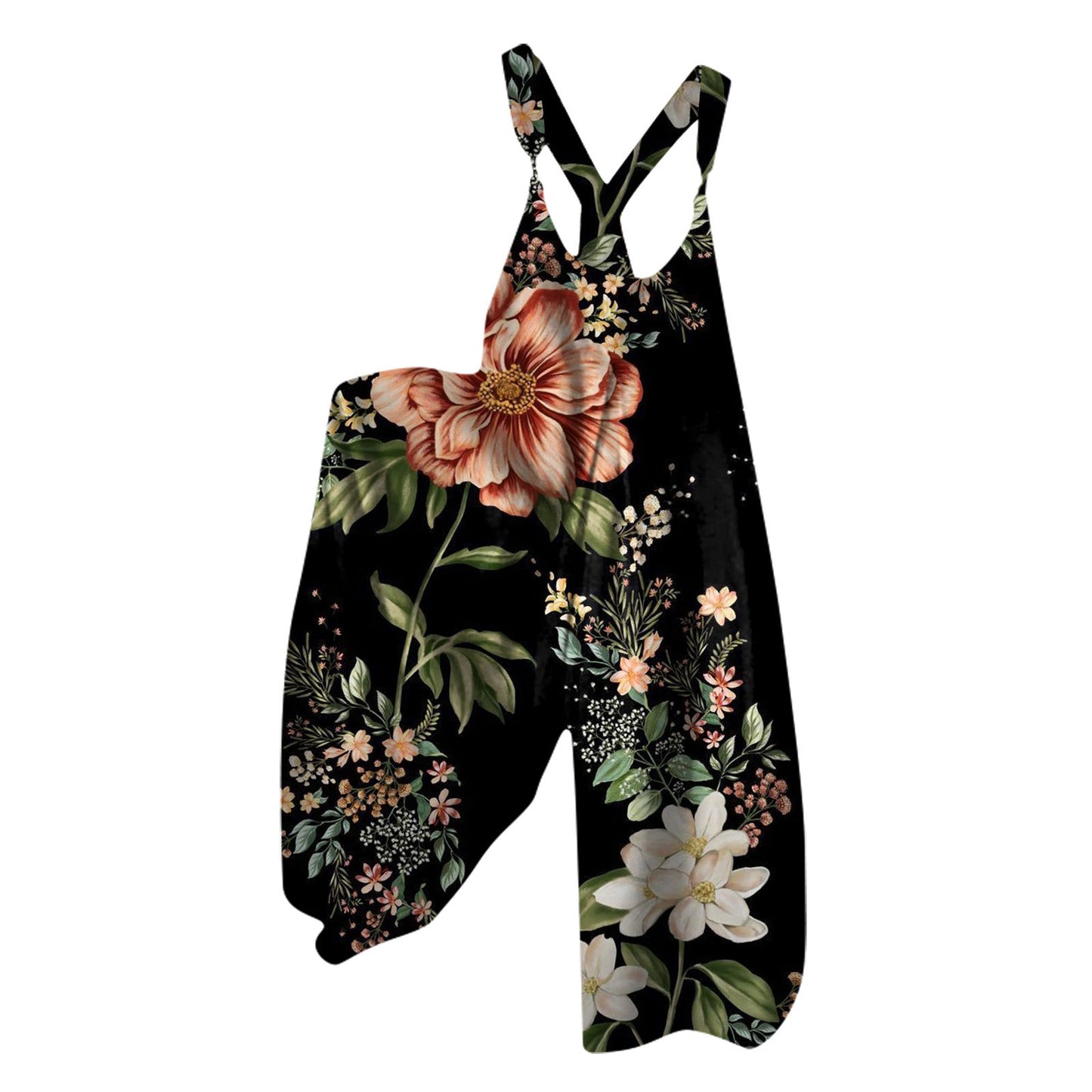 Women's Knitted Pocket Printed Loose Casual Jumpsuit