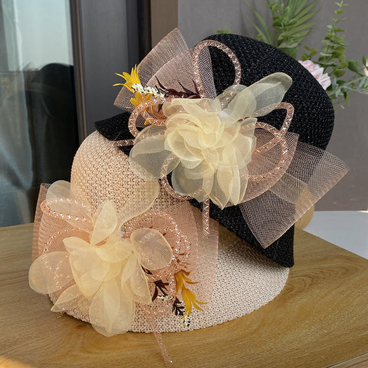 Women's Fashion Big Net Flower Knit Breathable Sun-shade Beach Hat