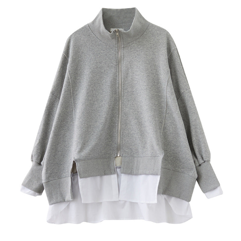 Fake Two Piece Stitching Solid Color Coat Female Fat Sister Fashione