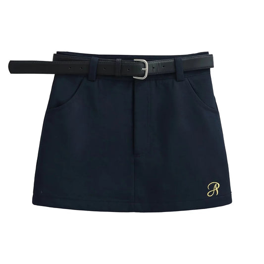Letter Embroidery Anti-exposure High Waist Retro A- Line Short Skirt For Women