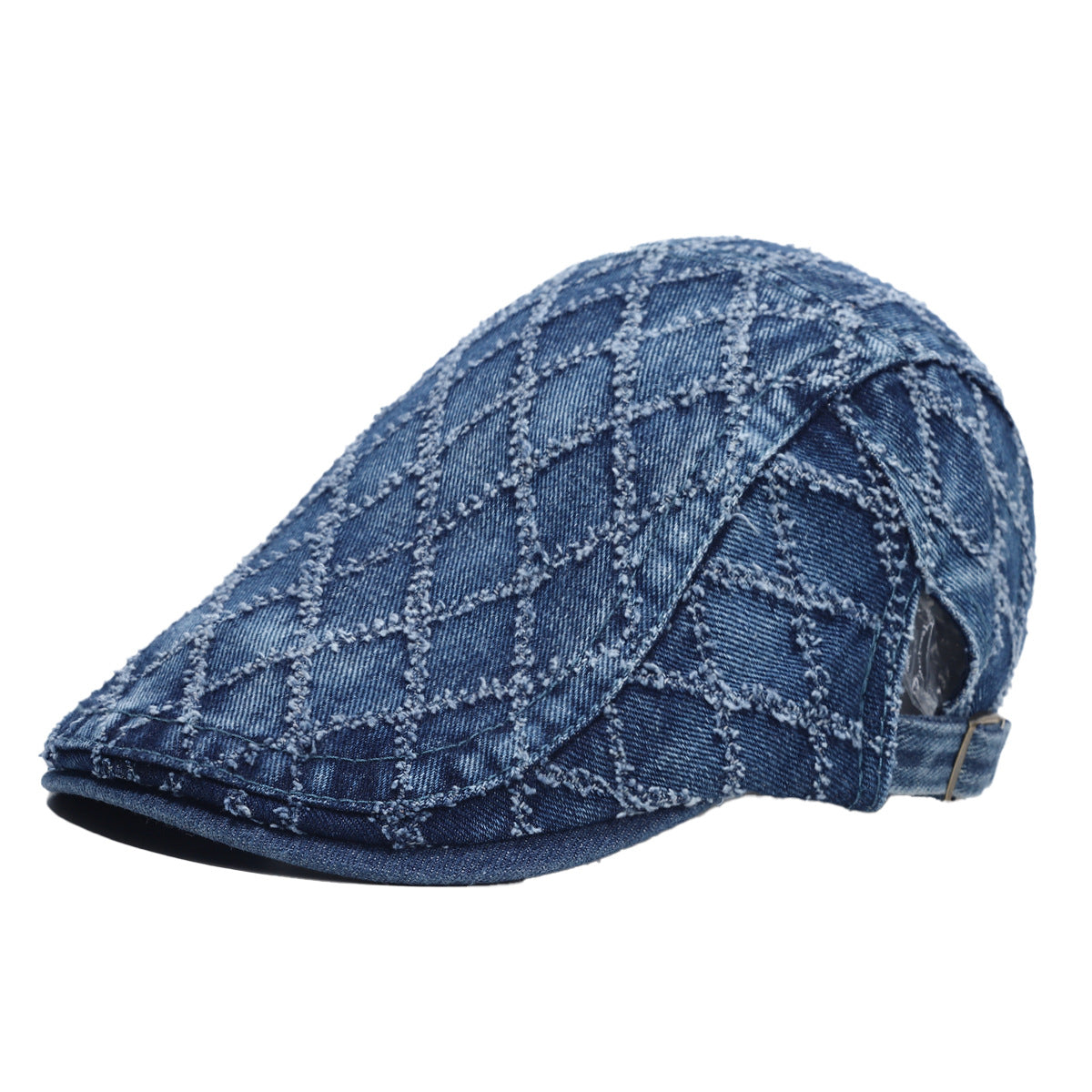 Retro Frayed-edge Distressed Denim Beret With A Laid-back Vibe