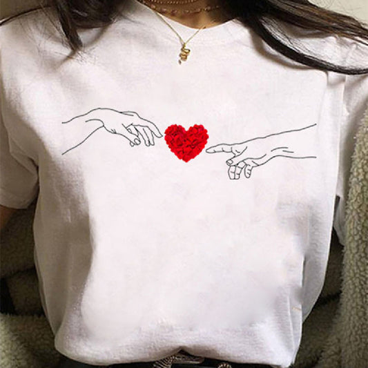 Europæisk og amerikansk alfabettryk kortærmet T-shirt