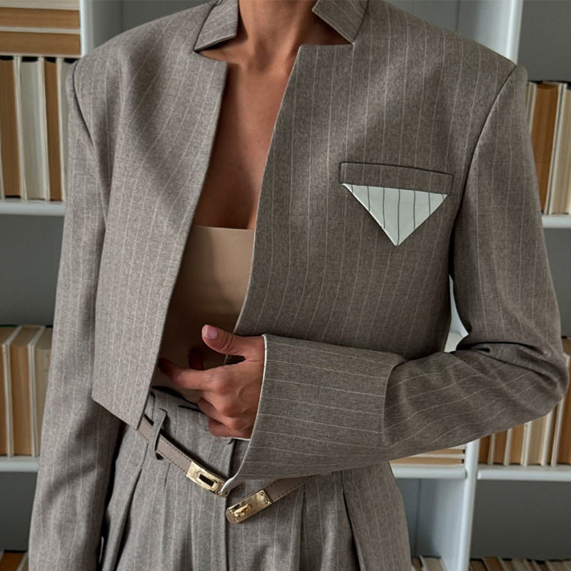 Chic And Stylish Striped Blazer And Suit Pants Casual Set