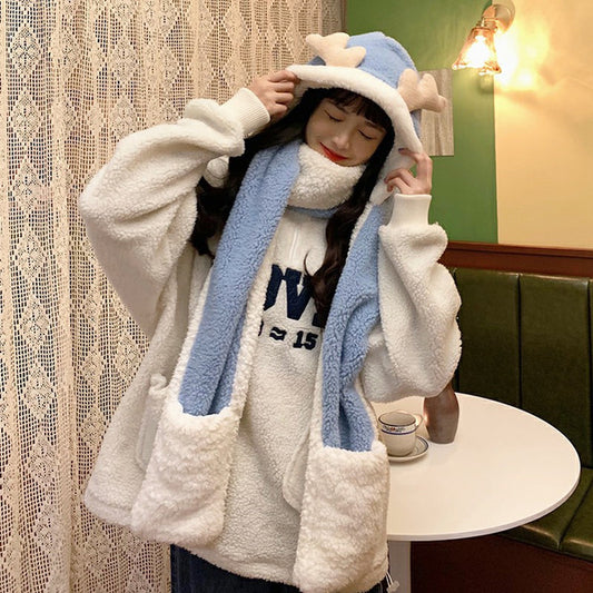Women's Autumn And Winter Cute Warm Plush Ear Protection Hat