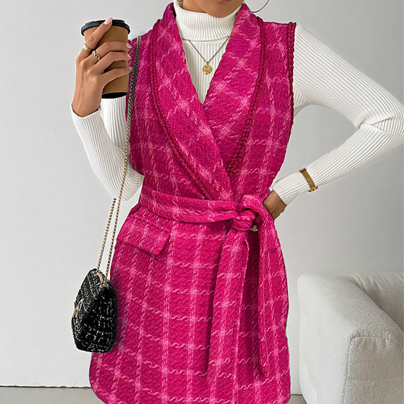 Womens Sleeveless Coat With A Belt Around The Waist