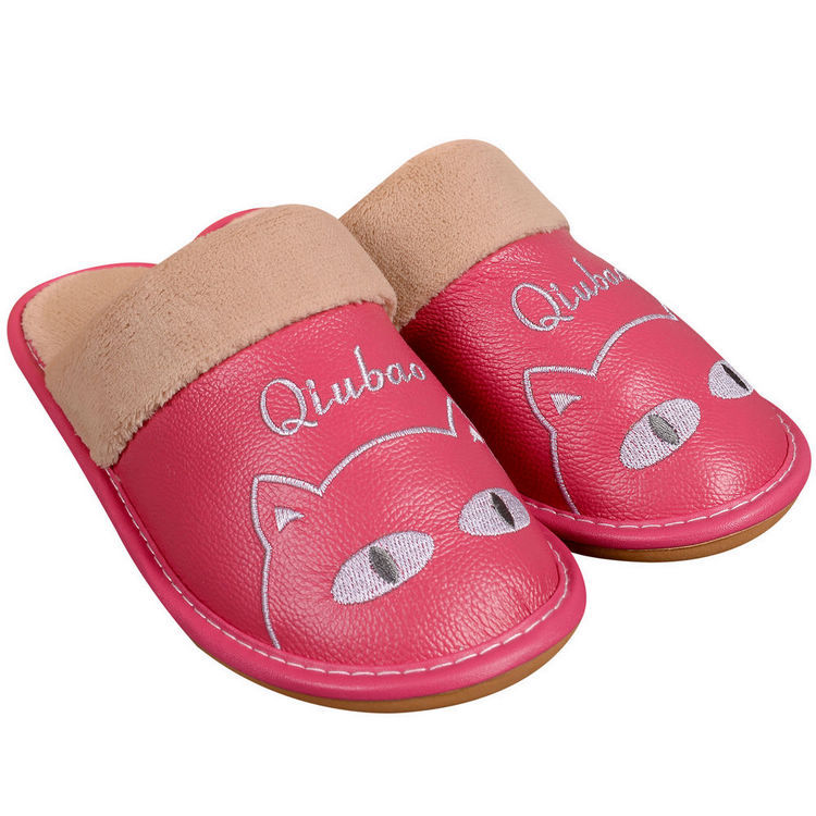 Warm Cotton Slippers For Couples Parent-child Non-slip Leather And Wool Slippers