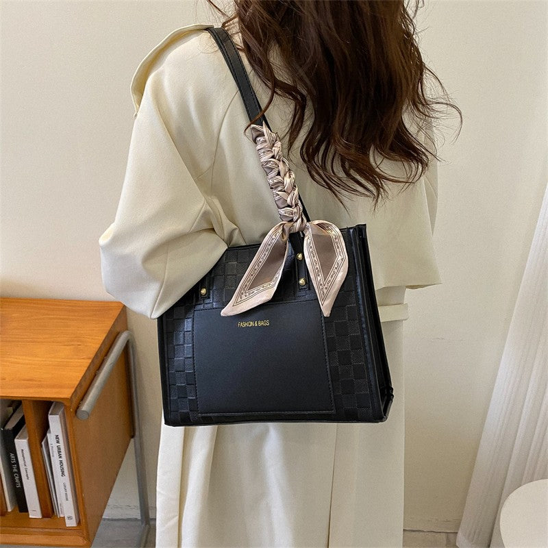 Kontrastfarvet Skuldertaske Med Én Rem Under Armene Stor Taske Koreansk Stil Fashion Crossbody