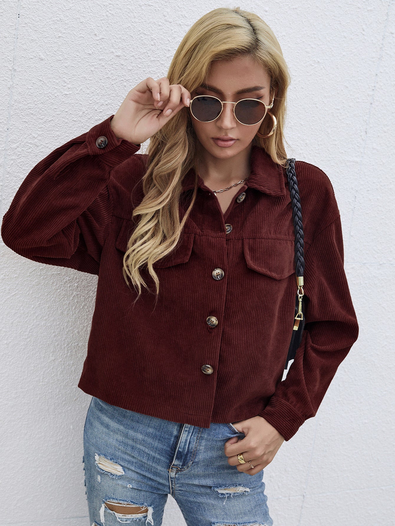 Casual Coat Women's Corduroy Short Slim Top