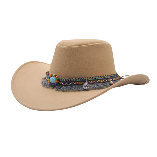 Jeanshat med etnisk stil, tophat, filthat, ridehat