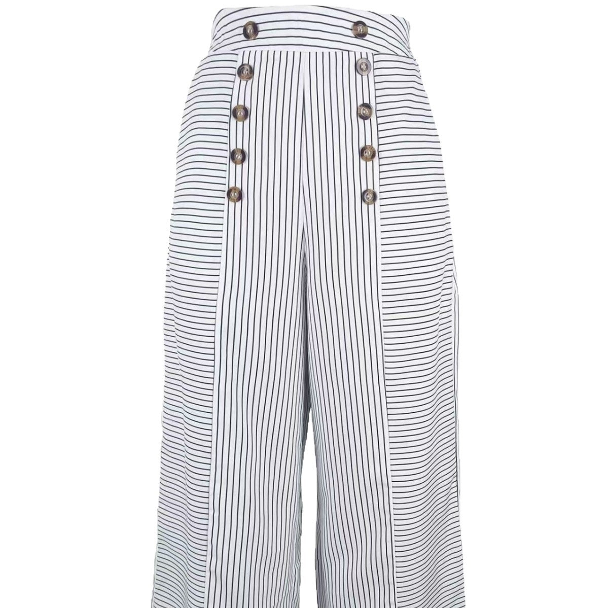 Casual Striped Button-up Wide-leg Pants