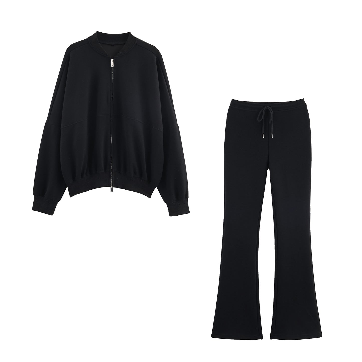Womens Pilot Jacket Double-Face Fabric Flare Pants Casual Trendy Set