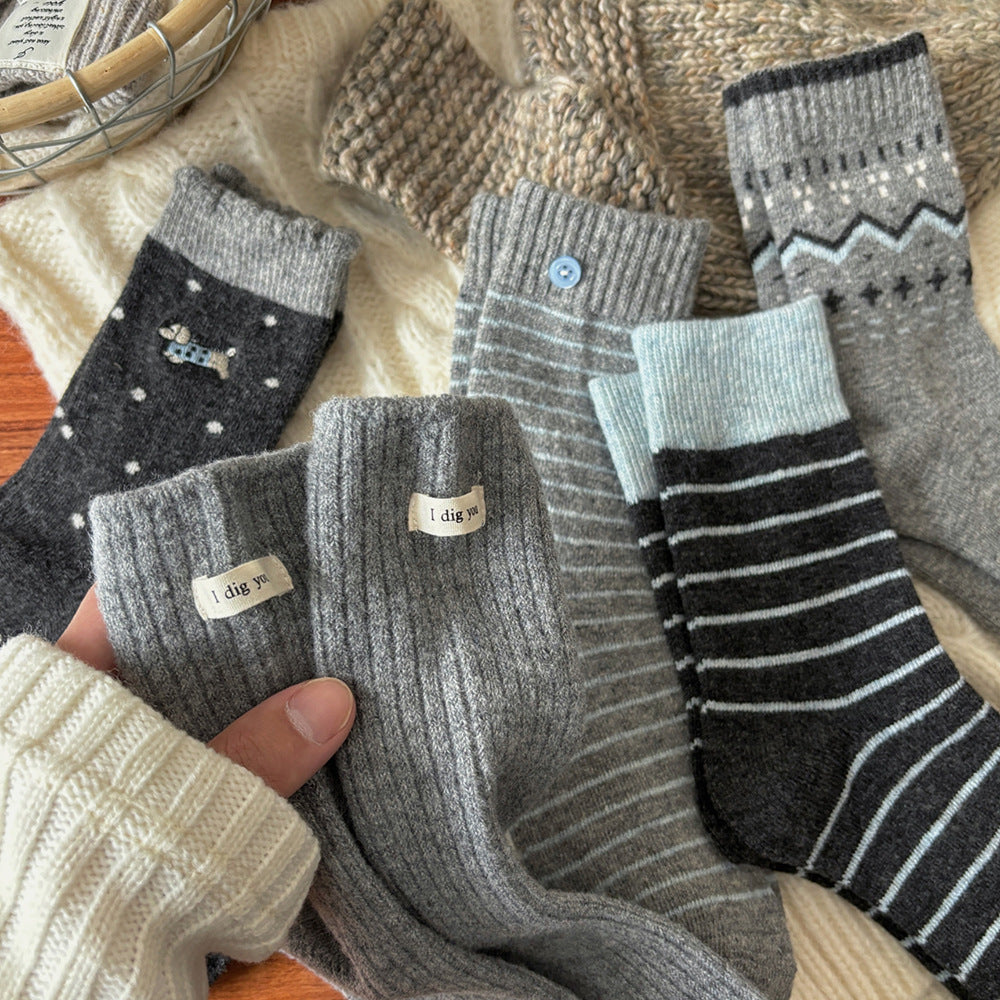 Ins-style Trendy Striped Cable-knit Mid-calf Socks