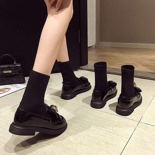 Women's Knitted Fleece Bow Platform Boots