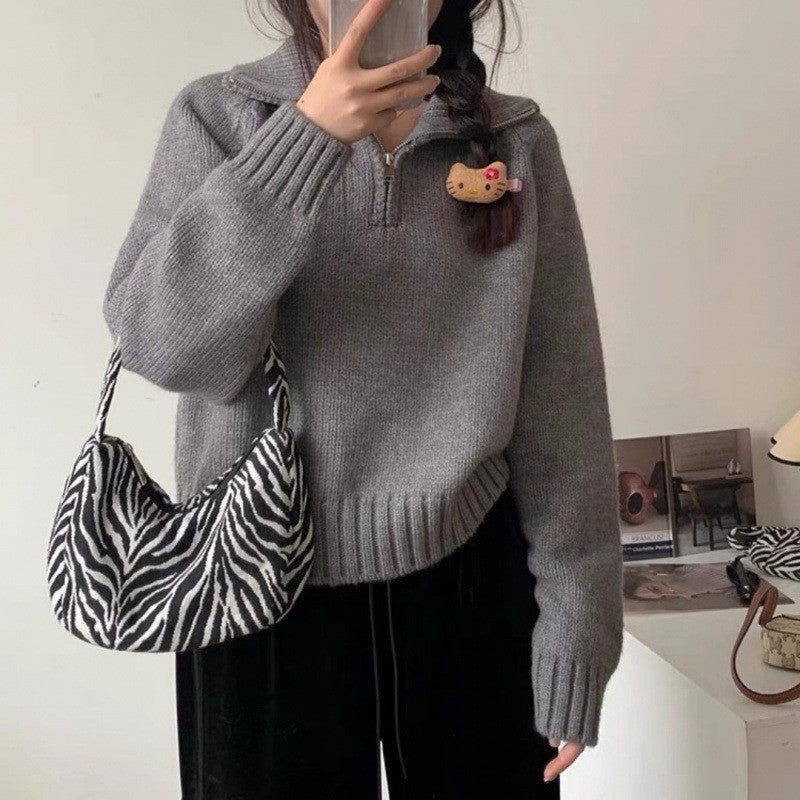 Women's Half Turtleneck Sweet Youthful Loose Half-zip Sweater