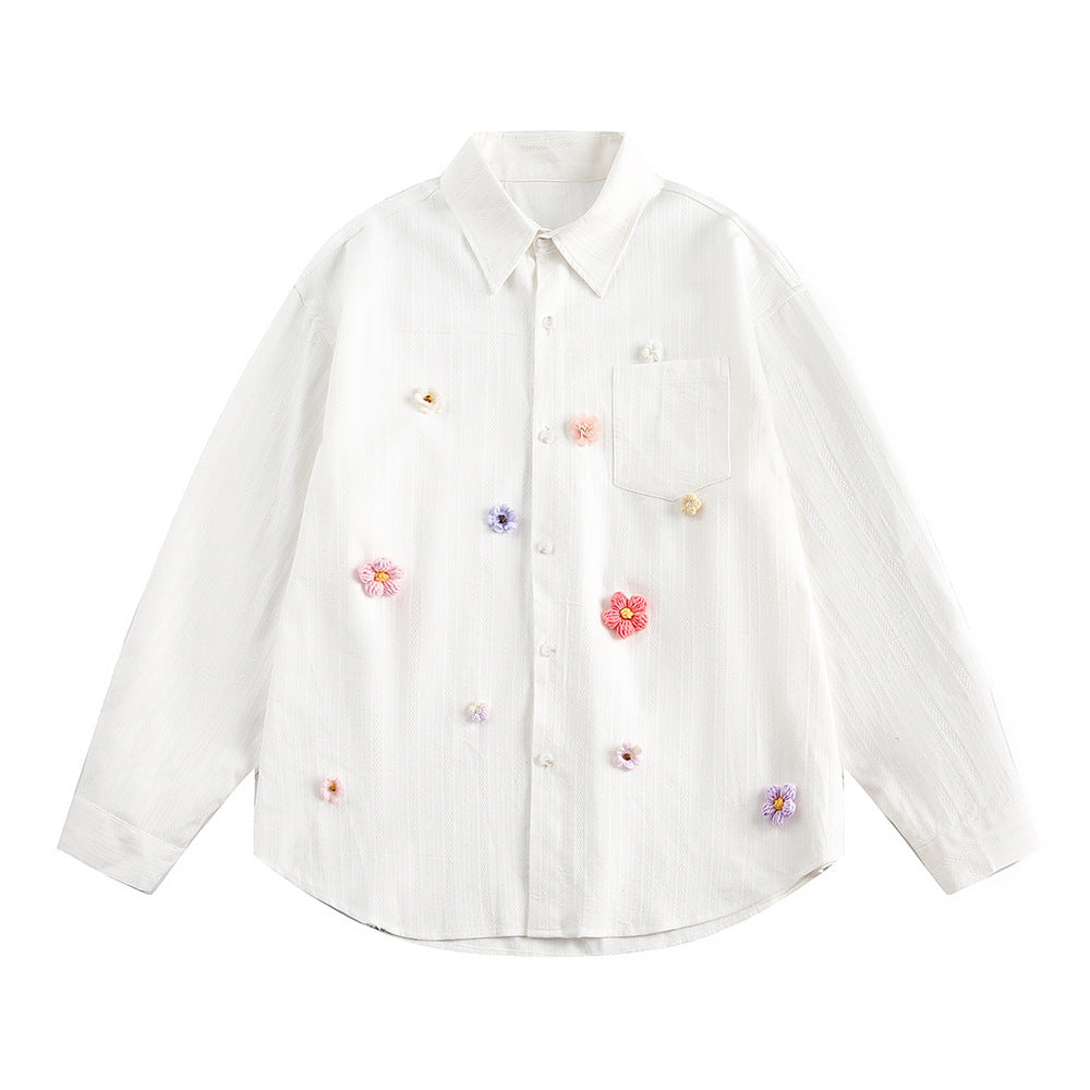 Full Of Creative Three-dimensional Flowers Loose Shirt