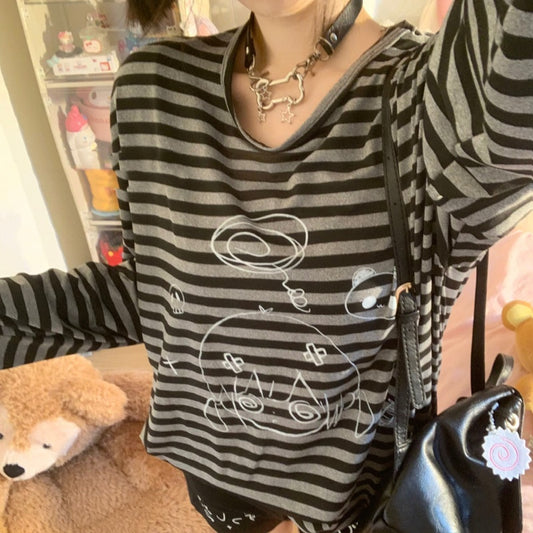Loose-fitting Versatile Thin Top Design Sense Niche Striped Long Sleeve