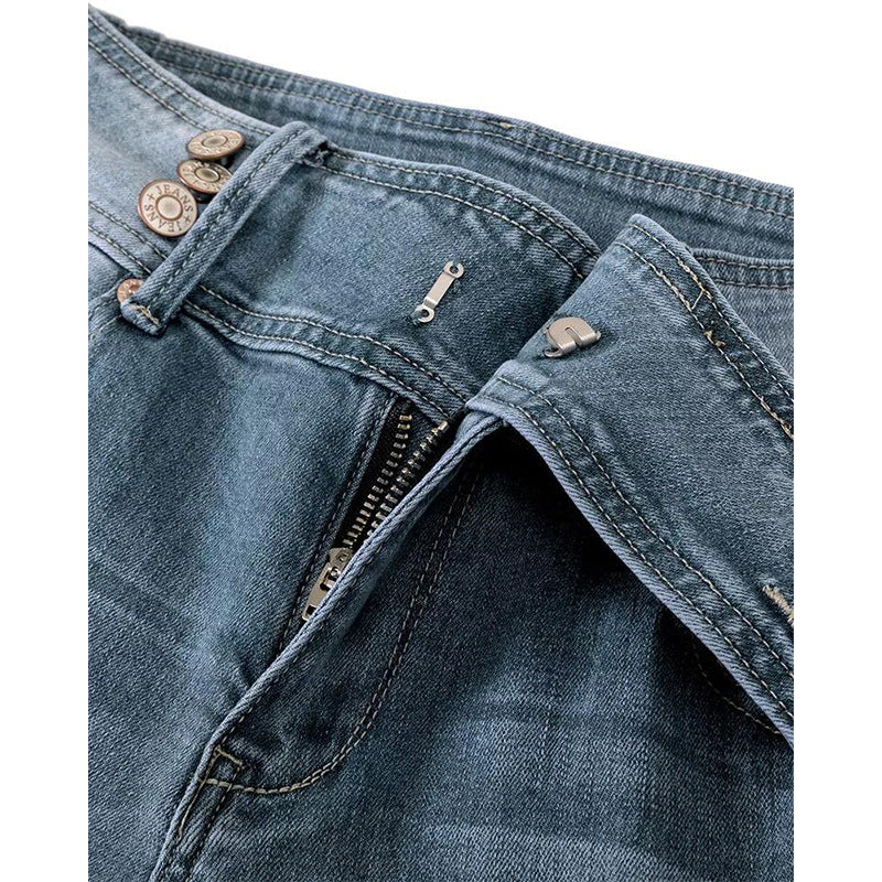 Retro Side Button Mid Waist Skinny Jeans