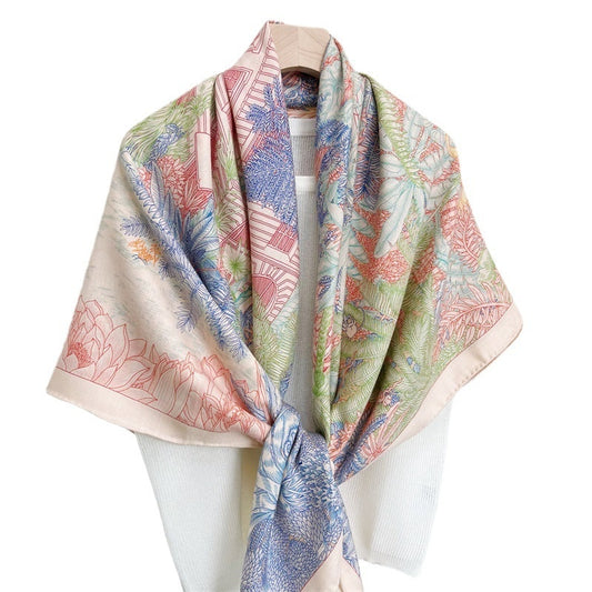 Tropical Rainforest FINSBURY Double-sided Different Color Silk Wool Large Kerchief