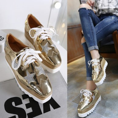 Wedge Heel Square Toe British Style Casual Height-increasing Shoes