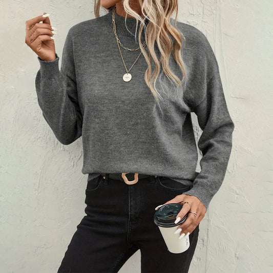 Solid Color Round Neck Long Sleeve Loose Casual Fashion Sweater Top Sweater