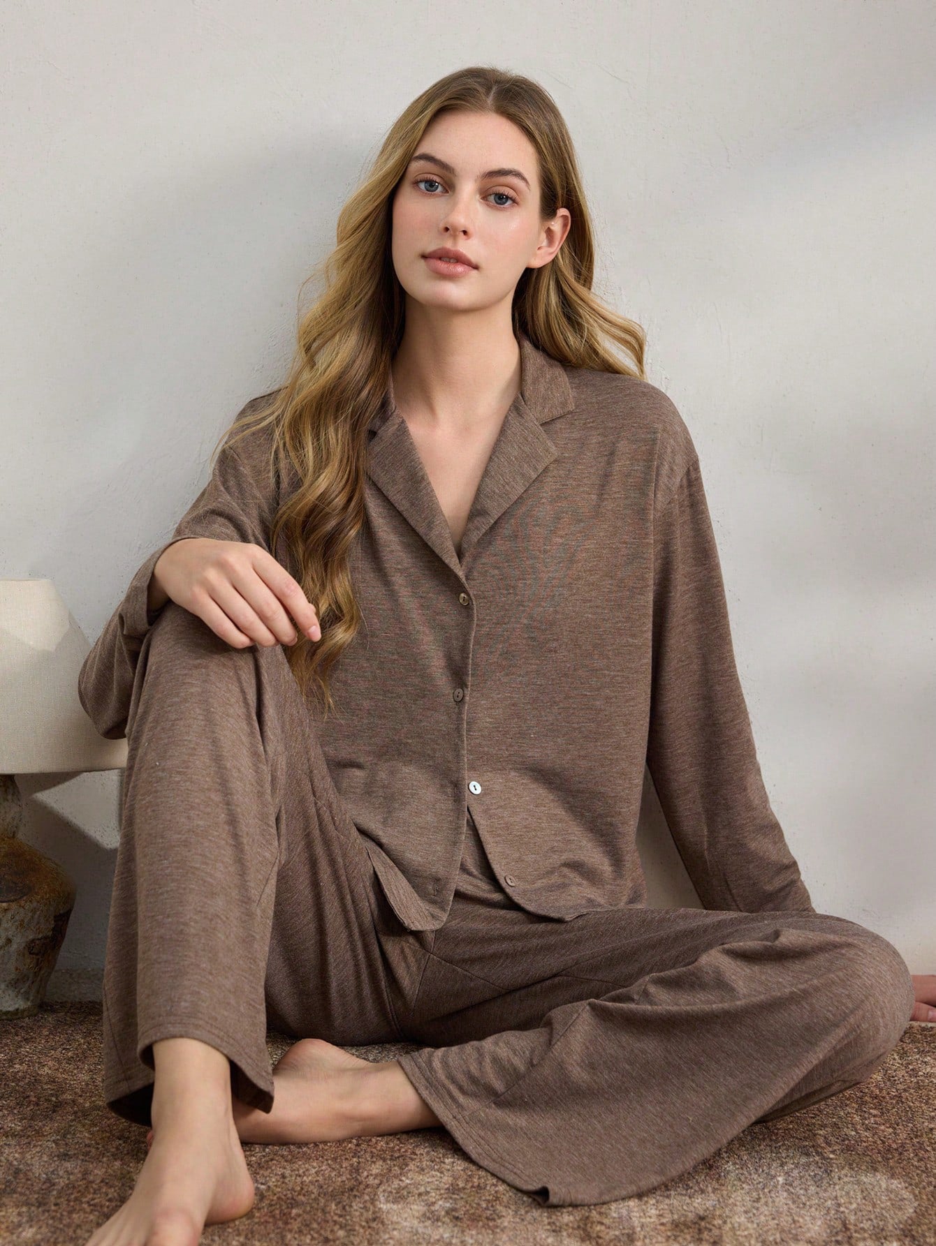 Afslappet Cardigan Langærmet Top Og Løstsiddende Bukser Pyjamas-sæt