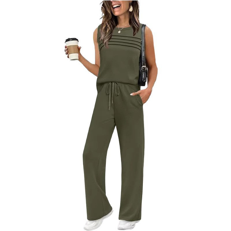 Womens Pleated Vest Top Two-Piece Set