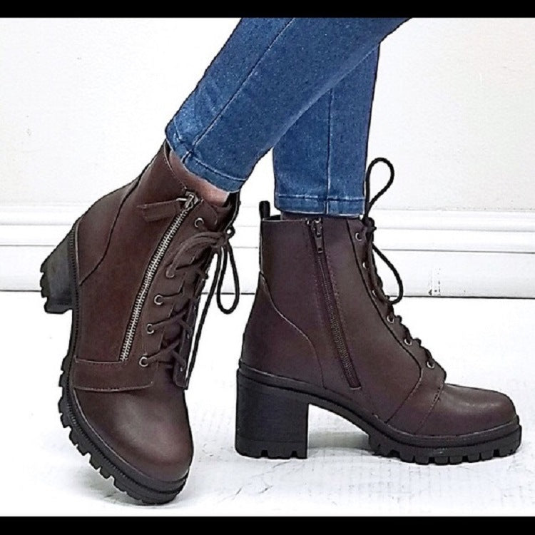 New Style Copper Zipper Solid Color High Heel Women's Boots For Autumn And Winter