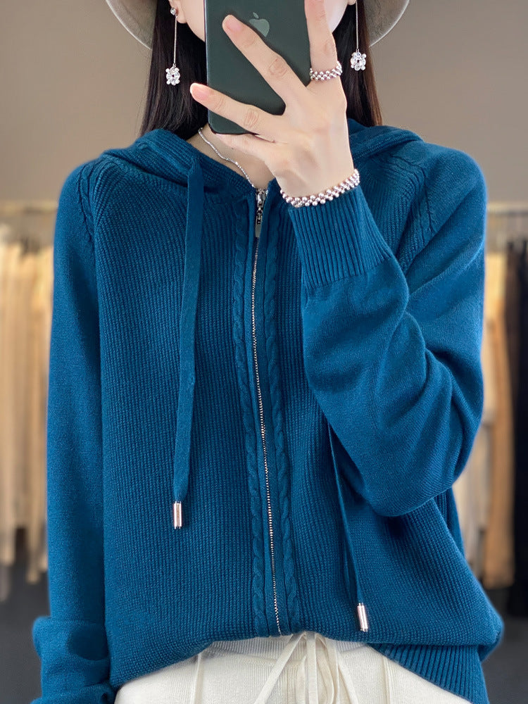 Double Zipper Cardigan Sweater Hoodie Loose-fitting Hoodie Long Sleeve